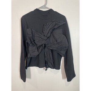 Zara Black Long Sleeve Knot Front Top Women's Size L Crew Neck Minimalist